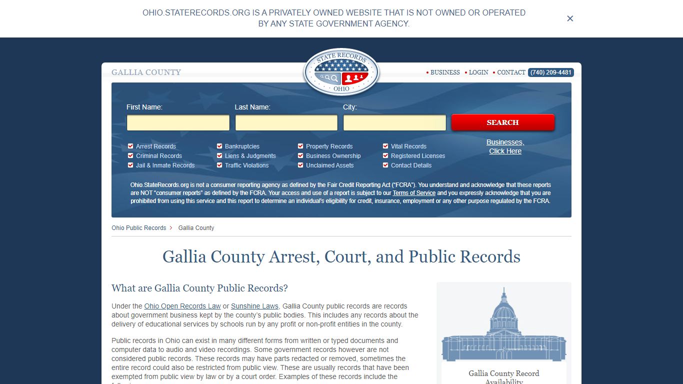 Gallia County Arrest, Court, and Public Records
