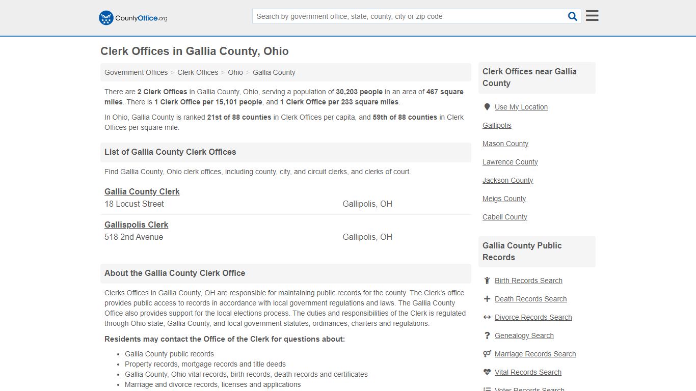 Clerk Offices - Gallia County, OH (County & Court Records)